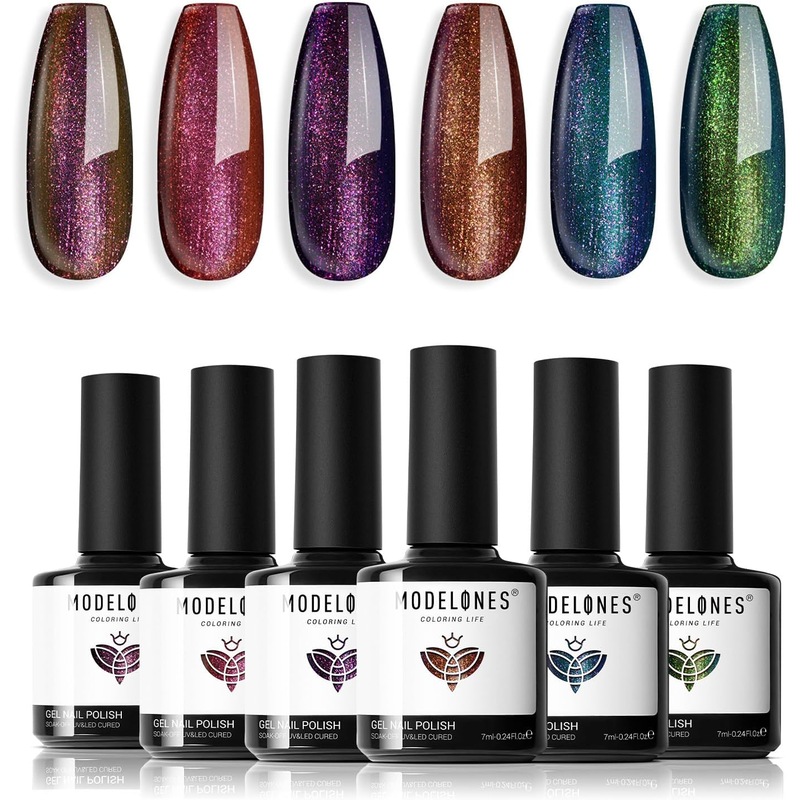Buy Gel Nail Polish Set 6 Colors Aurora Gel Polish Kit Glitter Blue Green Purple Red Brown