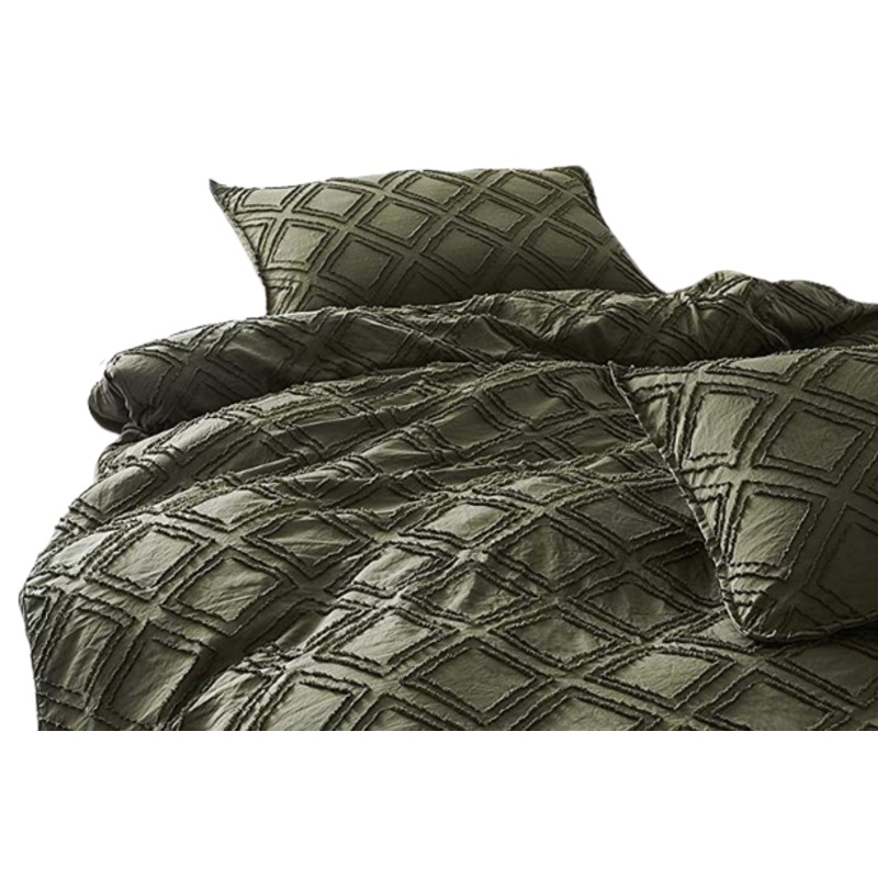 Buy Microfibre Tufted Quilt Cover Set Khaki Green, Queen MyDeal