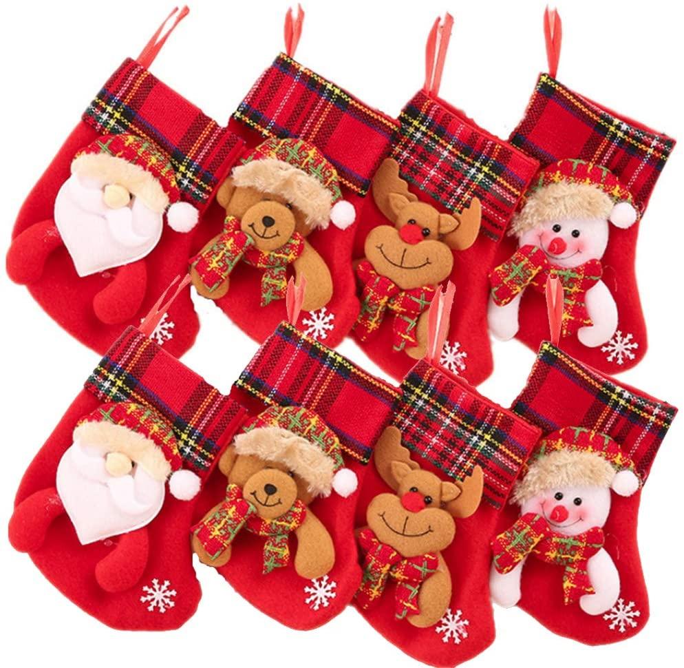 Mini Christmas Stocking Christmas Tree Ornaments Decorations (8 Pack)
