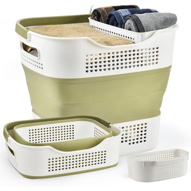 Buy Plastic Laundry Basket Set, Collapsible Storage Laundry Hamper ...