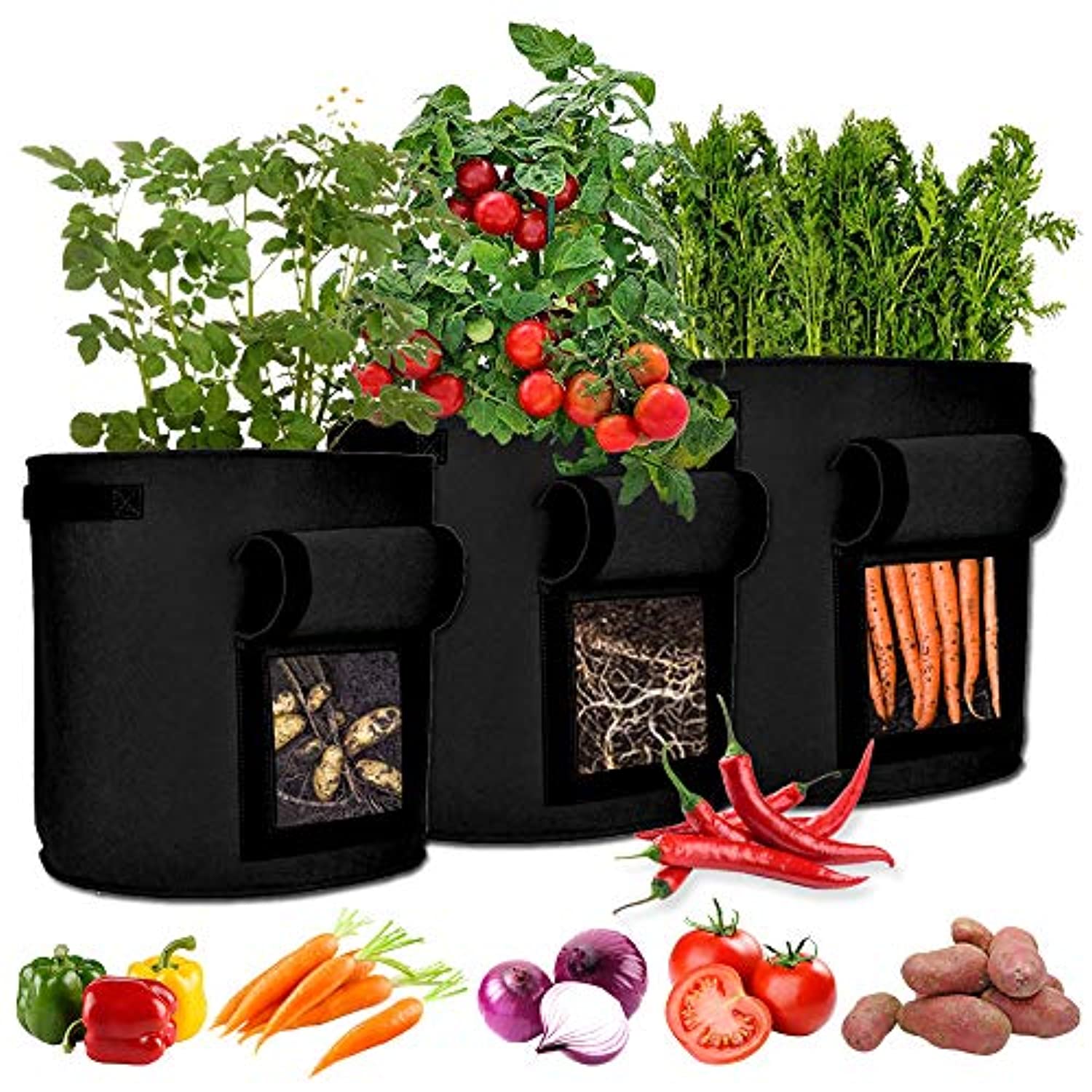 Potato Grow Bags 3 Packs 7 Gallon Plant Grow Bags with Window Flap Breathable Planting