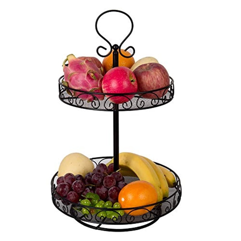 Buy Rotatable Fruit Basket Countertop Fruit Stand Metal Wire Fruit Bowl, 2 Tier MyDeal