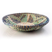 Seagrass Woven Basket Boho Decor for Home, Living Room, Natural Hanging or Fruit Bowl, 11.8" Diameter Blue Design