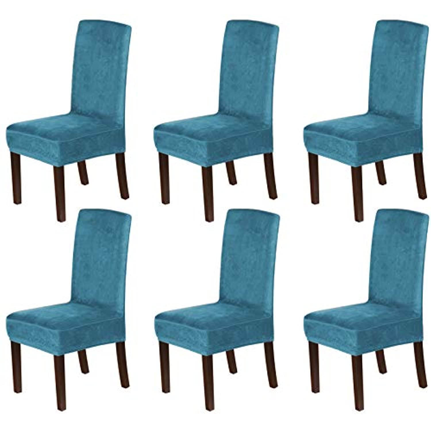 Stretch Velvet Dining Chair Covers Set of 6 Chair Covers for Dining Room Parsons Chair Slipcover Peacock Blue