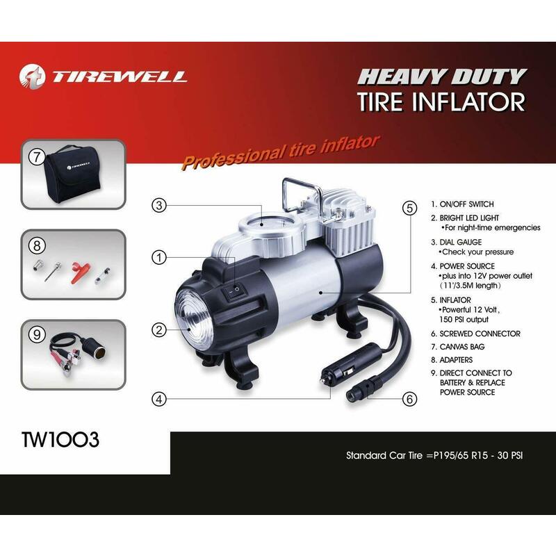 tirewell 12v heavy duty tire inflator