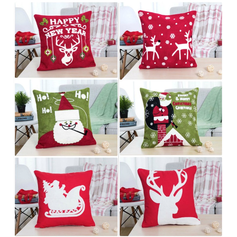 Buy Embroidered Merry Christmas Cushion Covers Santa Reindeer Sleigh ...