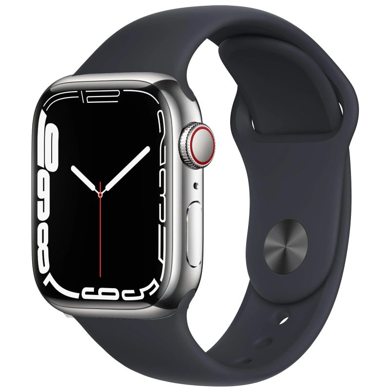 Buy Apple Watch Series 7 (Cellular) 45mm Silver S Steel Black Band ...