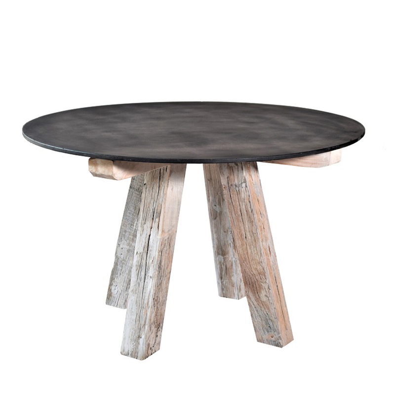Buy Round Black Marble Top Dining Table with Reclaimed Wood Base