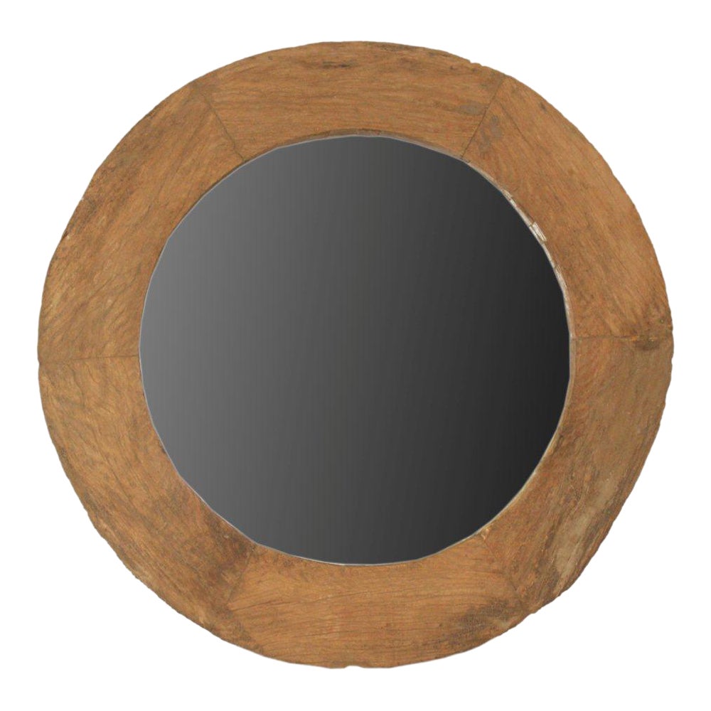 Large Round Reclaimed Wood Frame Mirror - 130cm