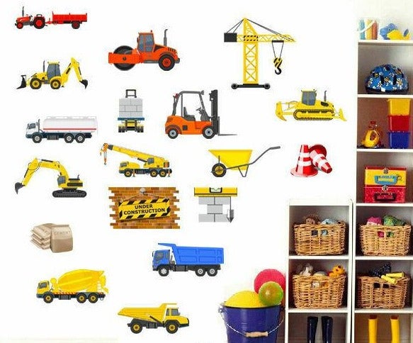 18 Pcs Construction Transport Wall Stickers