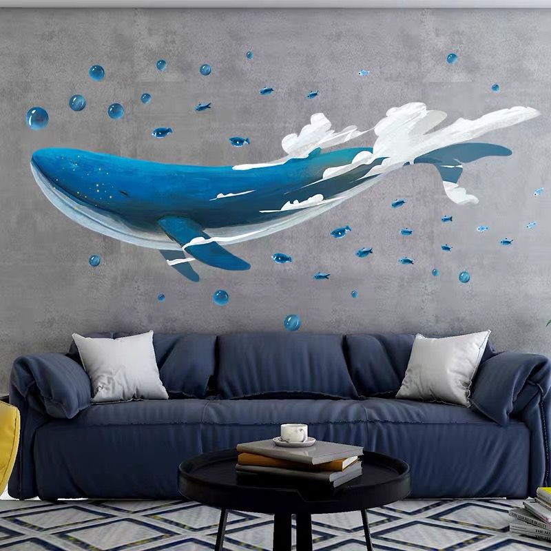 Big Blue Whale Clouds Wall Stickers