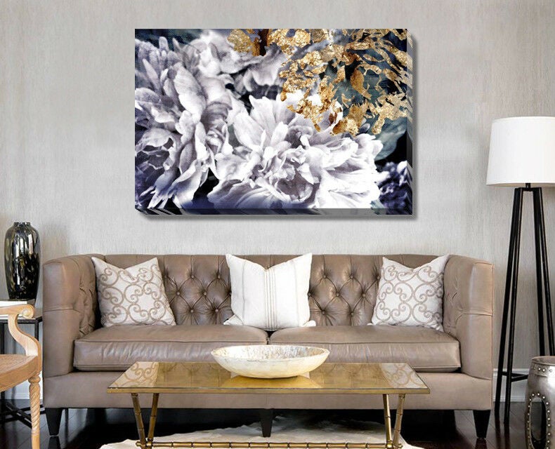 Black Gold Flower Stretched Canvas Print
