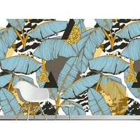 Blue Gold Leaves Removable Wall Mural