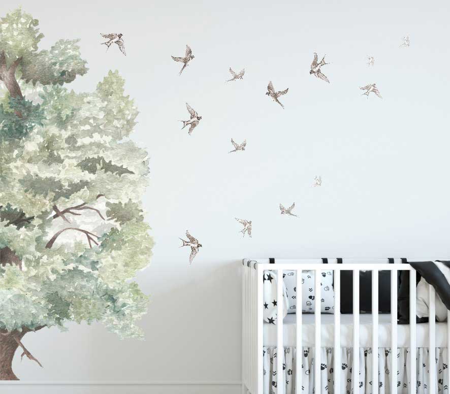 Enchanted Nursery Tree With Swallows Wall Decal