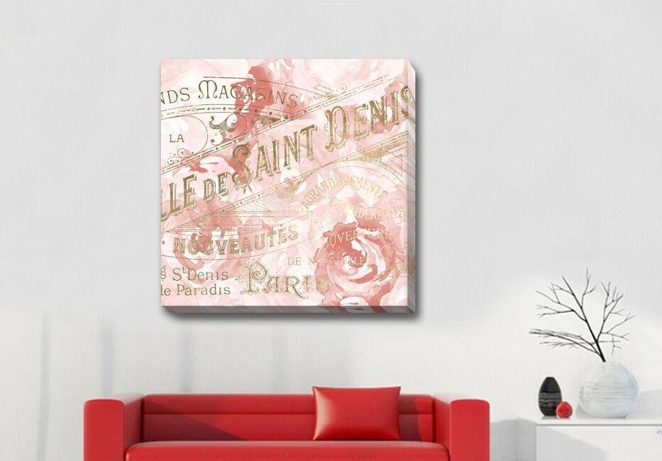 Flower Pink Rose Typography Stretched Canvas Print
