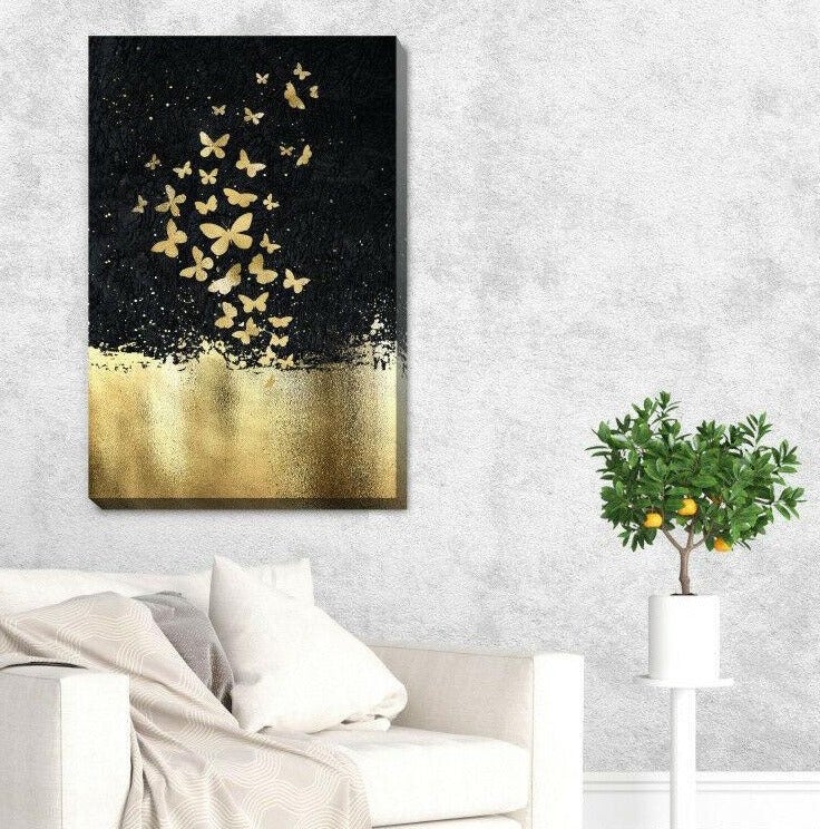 Golden Butterflies Stretched Canvas Print A361
