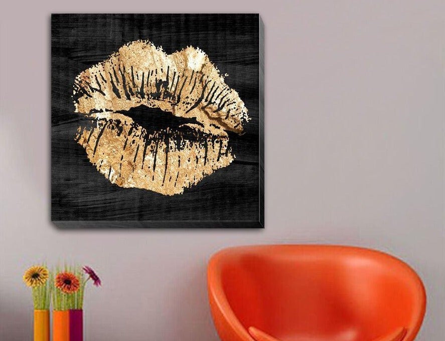 Golden Lip Fashion Stretched Canvas Print