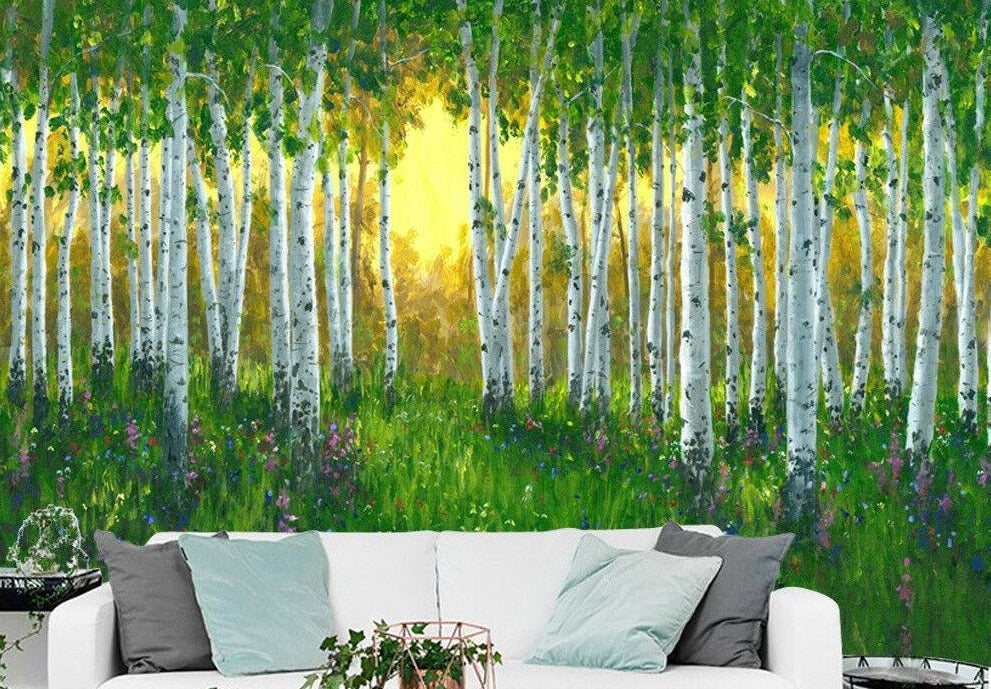 Green Forest Sunrise Removable Wall Mural
