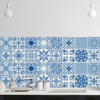 Pack of 16 Blue Tile Stickers Kitchen Bathroom Floor Home Decor