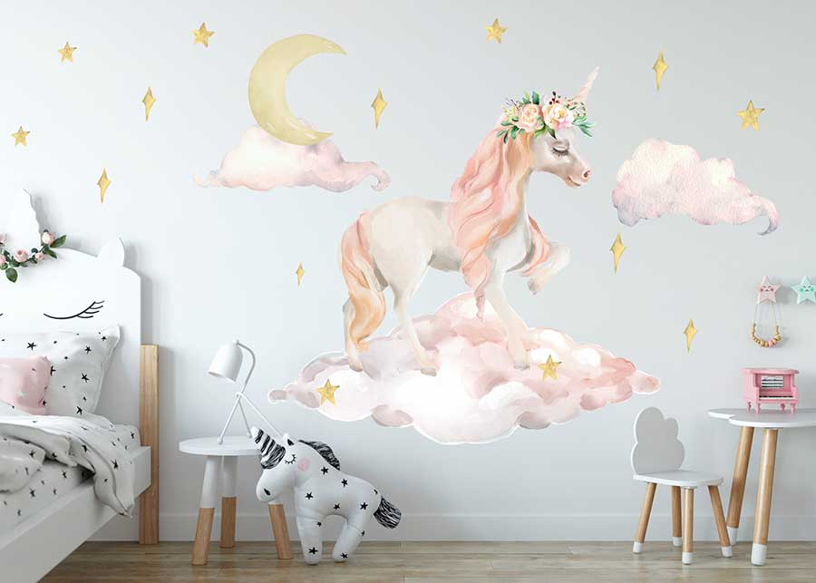 Princess Unicorn Floral Nursery Wall Decal