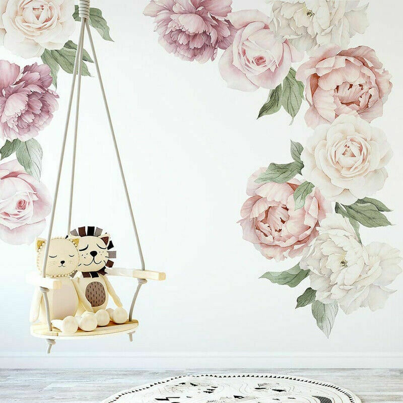 Set of 9 Pcs Large Individual Peony Rose Flower Wall Sticker Baby Nursery Decor