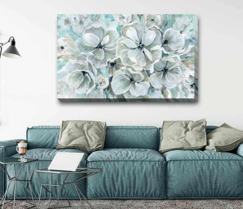 Teal Flower Blossom Stretched Canvas Print F118