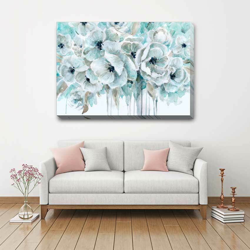 Teal Harmony Flower Stretched Canvas Print F117