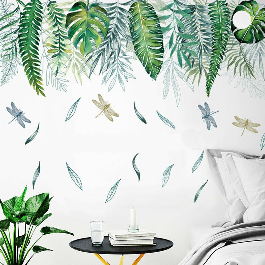 Tropical Leaves Dragonflies Wall Decal