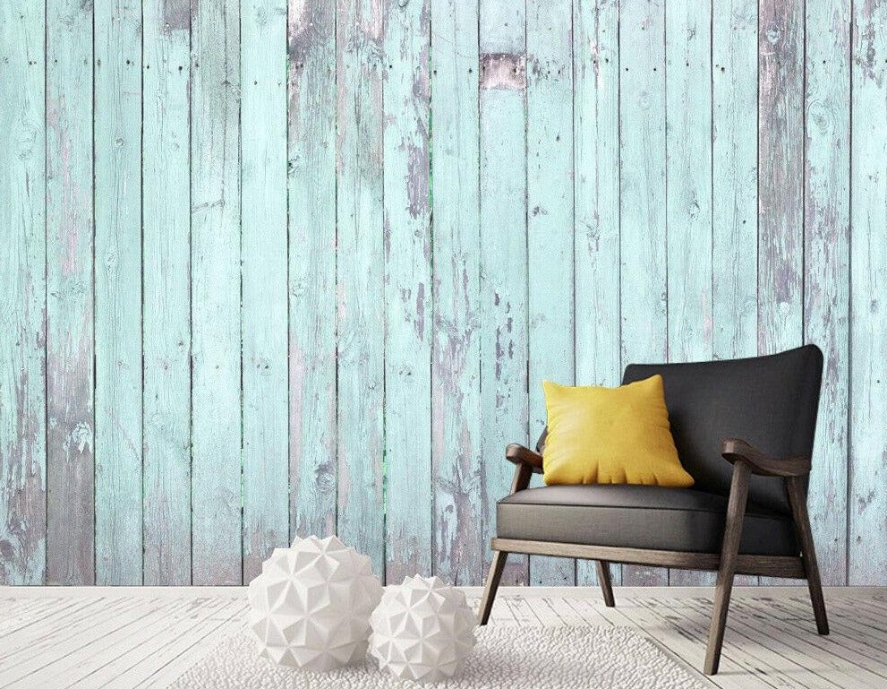 Vintage Turquoise Wood Removable Wall Mural