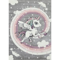 Nova Rainbow Unicorn Kids Grey & Rainbow Rug