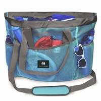 Red Suricata Extra Large Mesh Beach Tote Bag – Celeste Light Blue/Grey