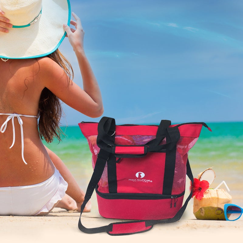 Red Suricata Mesh Beach Bag with Cooler – Red