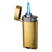 Broad Slim Gold Jet Lighter Metal Flip Top Windproof Fluid Refillable