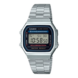 CASIO A168WA-1W Unisex Black Digital Watch with Silver Band A168WA-1WDF