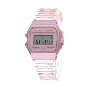 Casio F91WS-4 Digital Chronograph Watch Pink Jelly Resin Band Alarm Date
