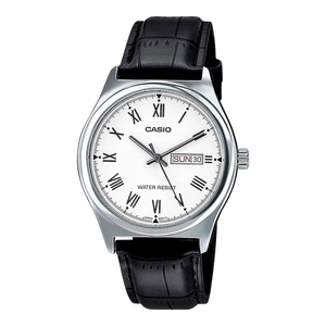 Casio Men's MTP-V006L-7BUDF Analog Leather Watch Black Silver Original