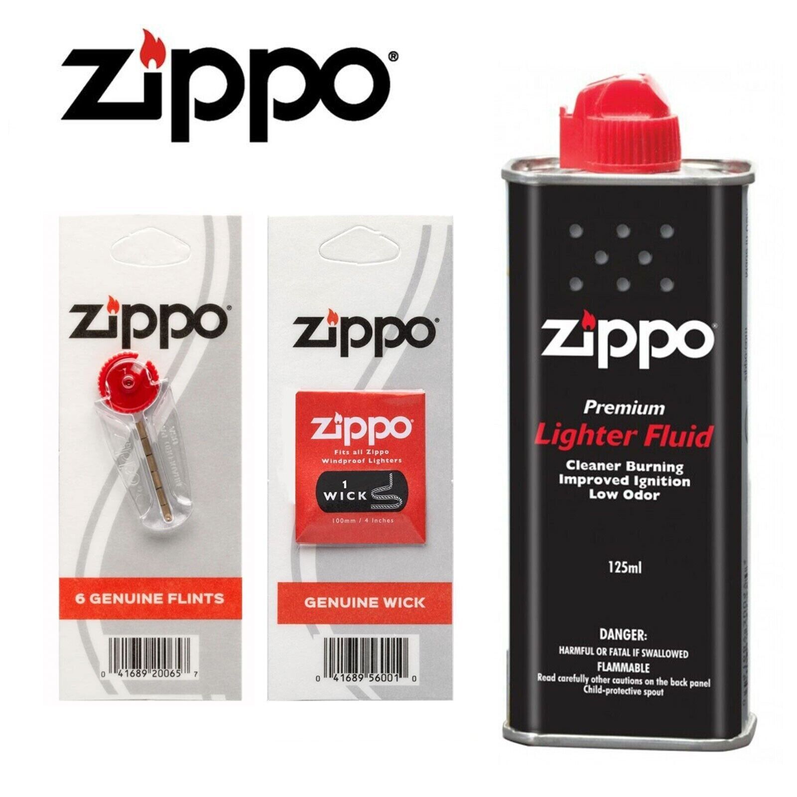 Zippo Cigarette Lighter Premium FLUID Petrol Refill 125ml + Wick Flints