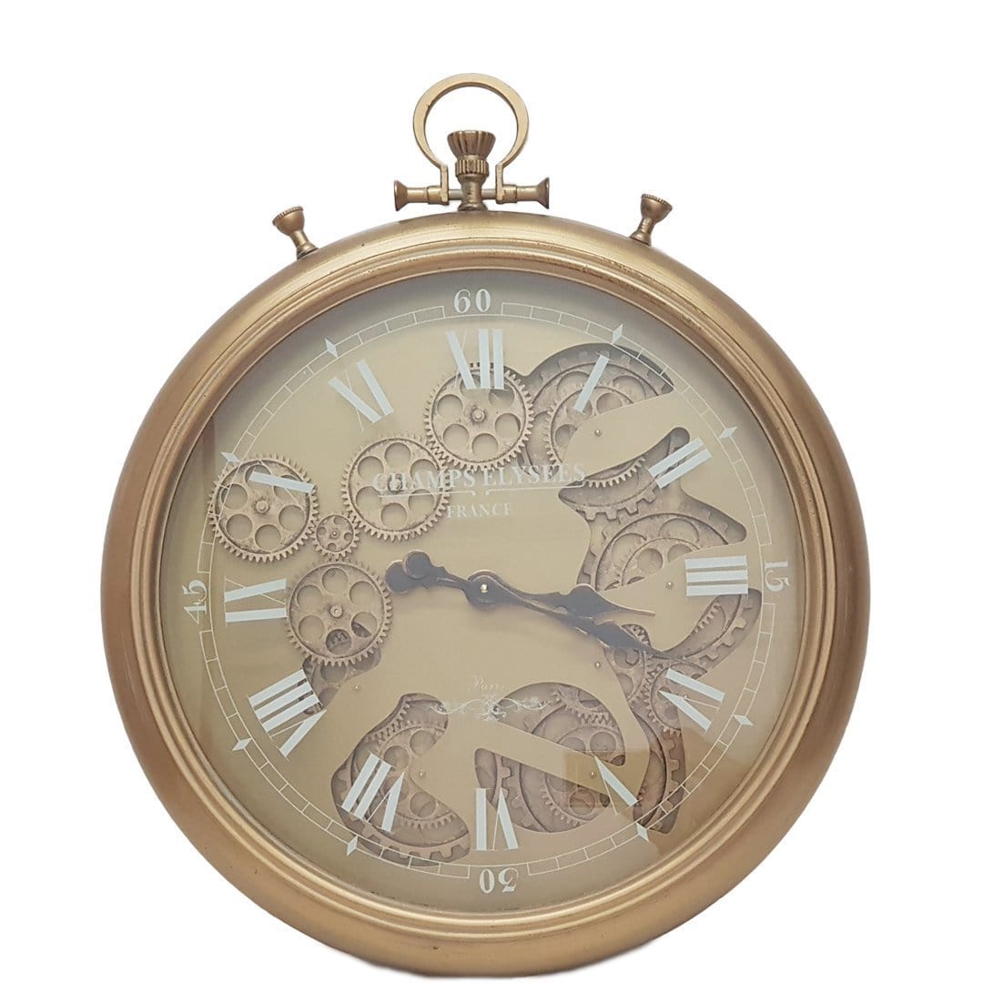 Ulysse French Stopwatch moving cogs wall clock - gold