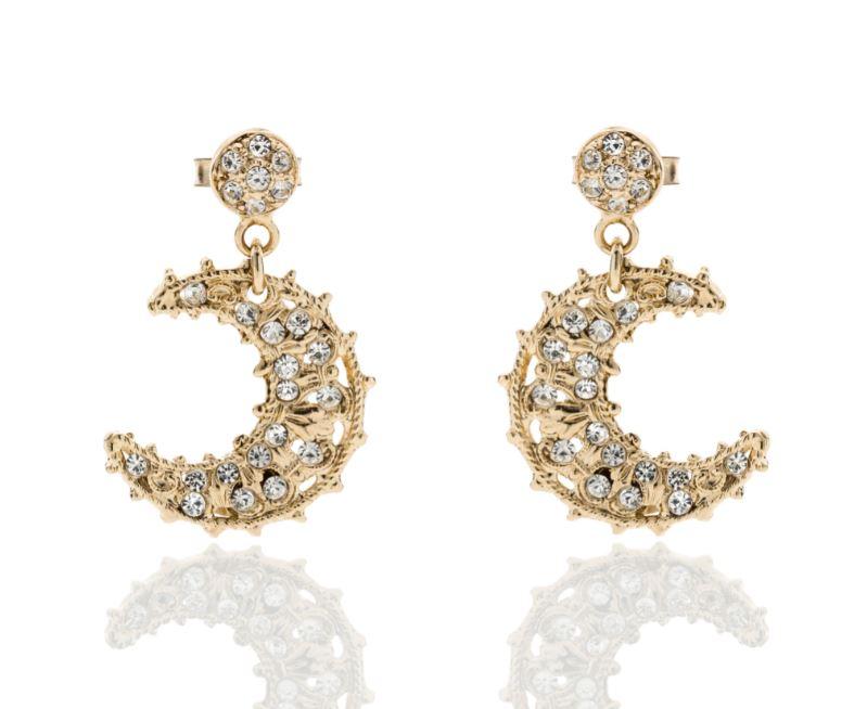 Giora Earrings Moon Shape in Bronze With Swarovski Crystals.