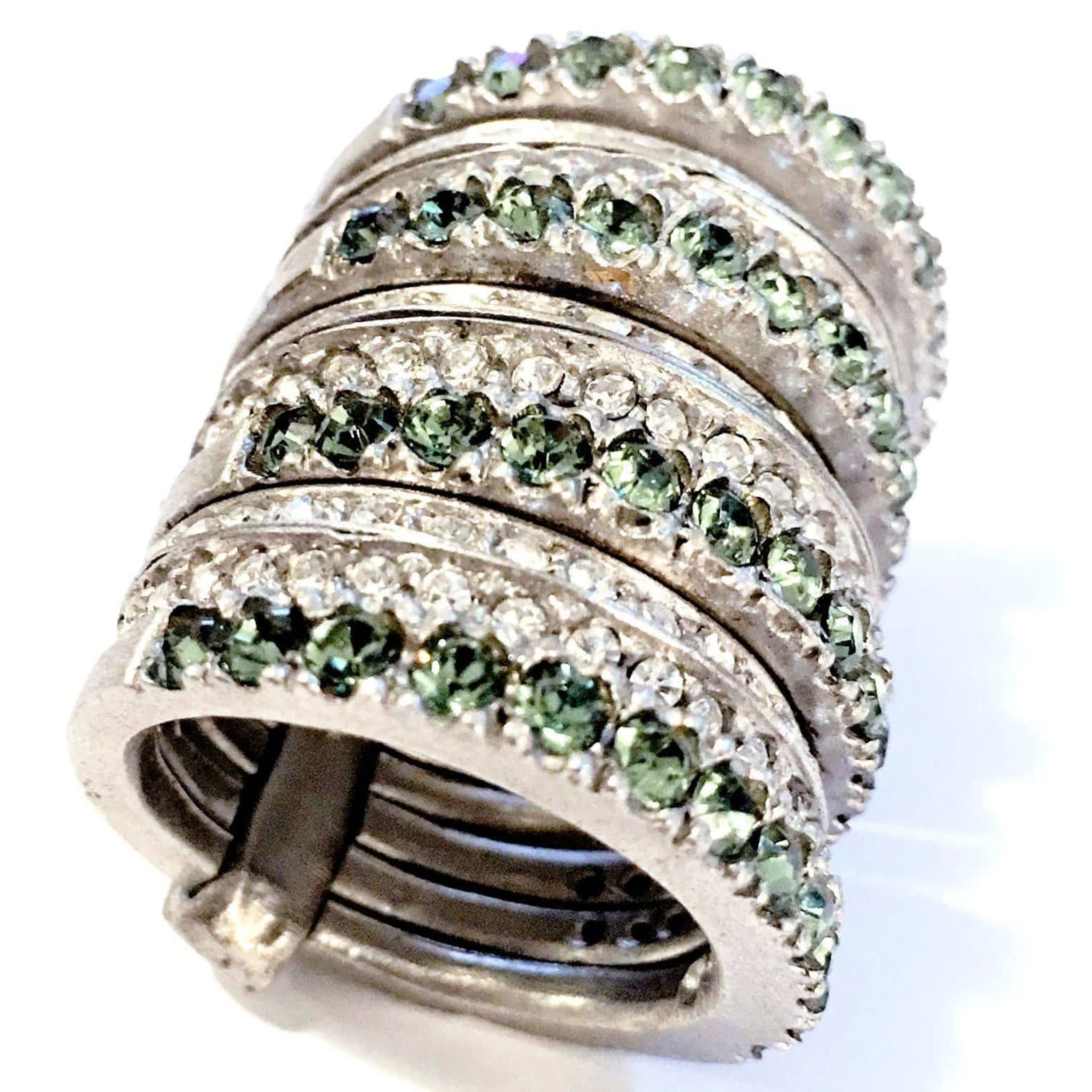 Giora Multiple Ring in Bronze With White and Green Swarovski Crystals