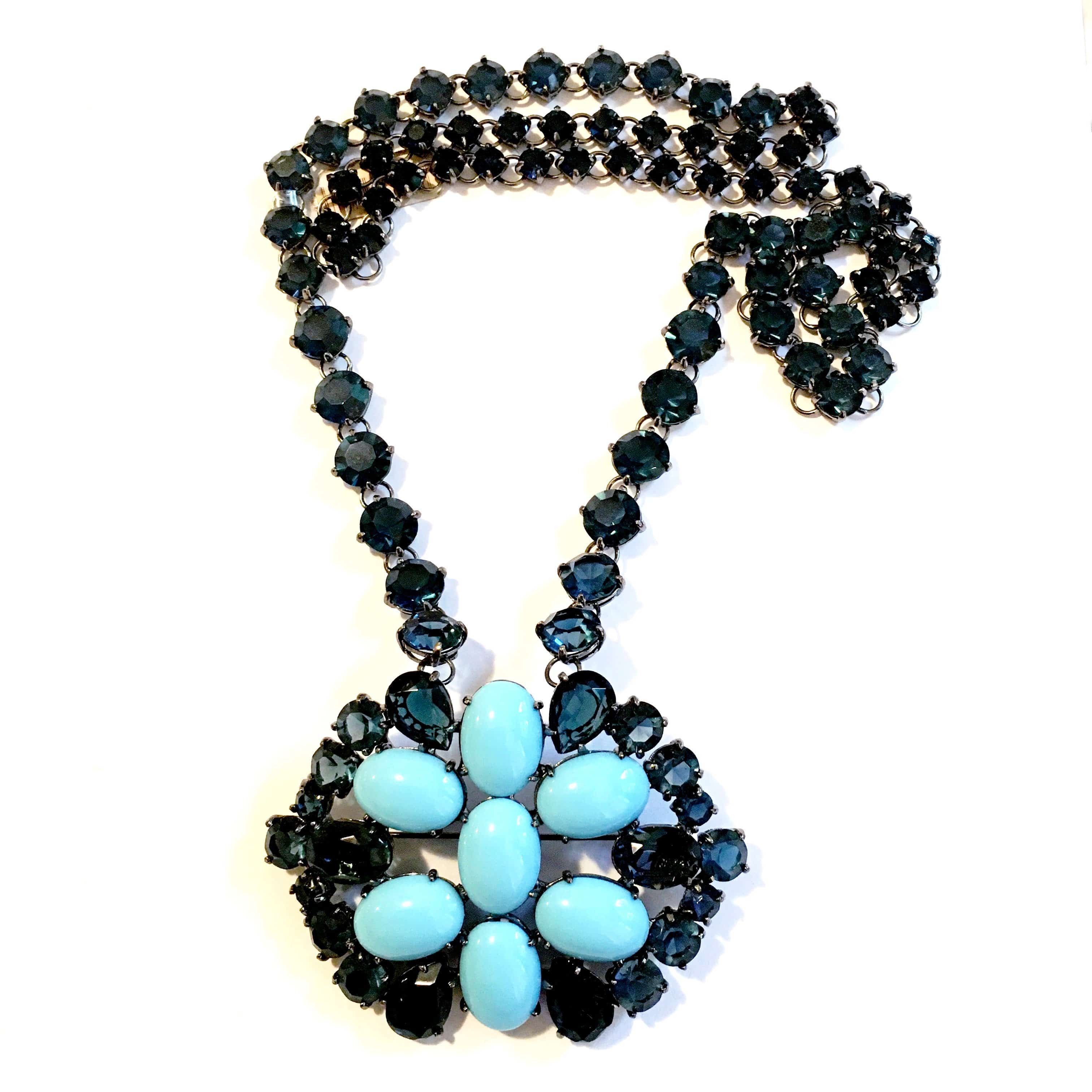 Giora Necklace with Blue Swarovski Precious Stones and Turquoise Cabochon