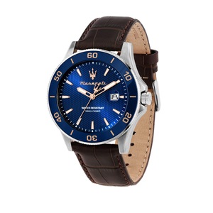 Maserati Competizione 43mm Blue Dial Brown Leather Strap Watch