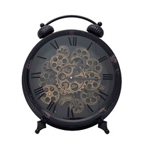 Newton alarm moving cogs standing clock - black