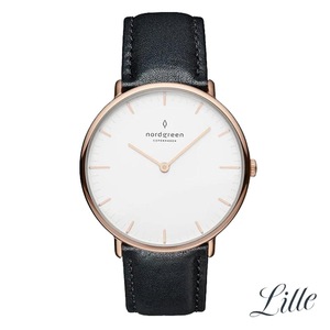 Nordgreen Native 32mm Rose Gold Case Black Leather Strap Watch