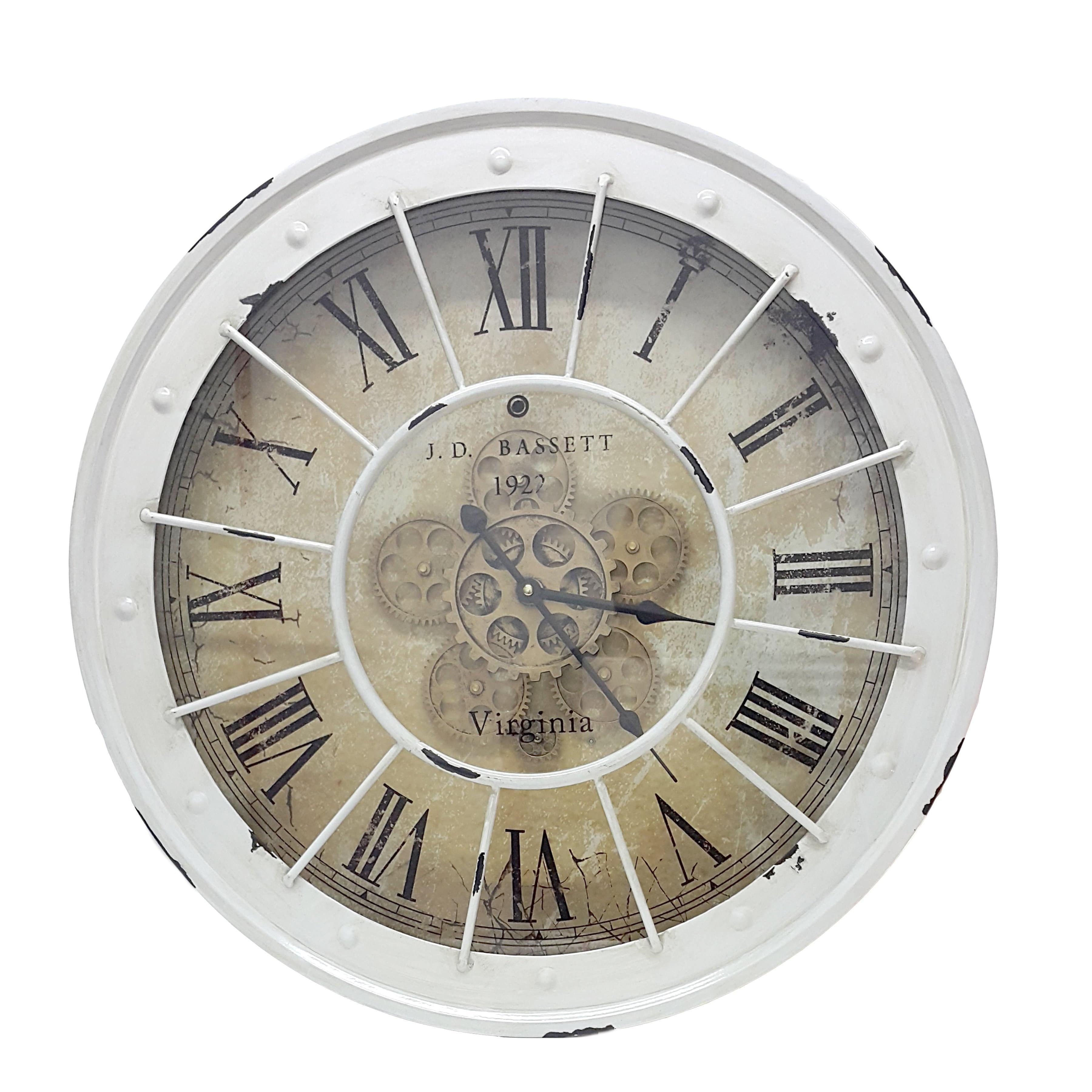Round 60cm Bassett Industrial moving cogs wall clock - white