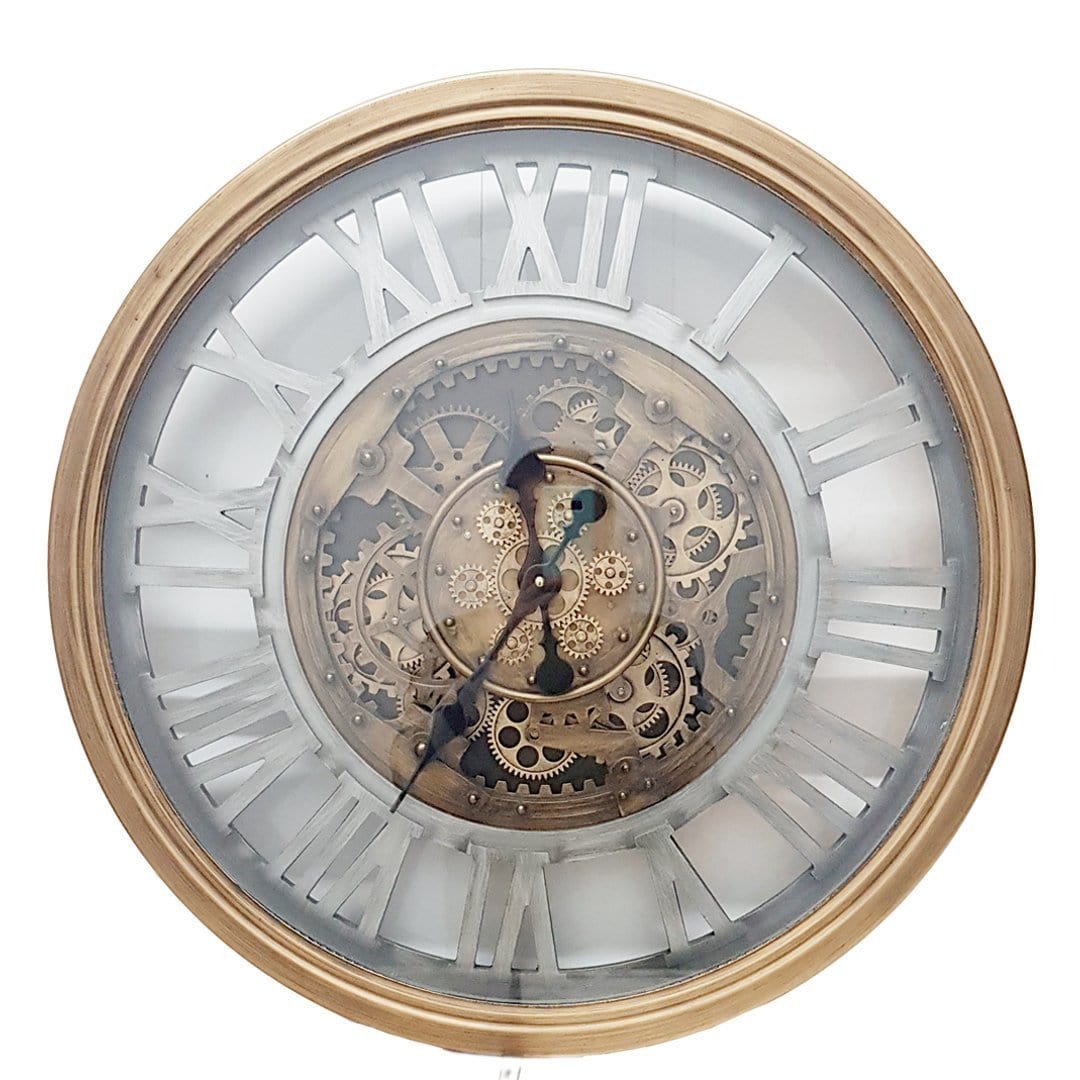 Venetian Round 72cm Classic moving cogs wall clock - Gold w/ silver