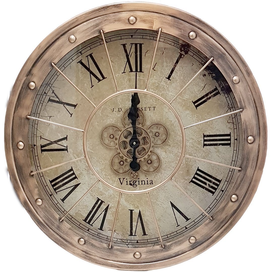Basset Round 80cm Moving Cogs Wall Clock - Copper