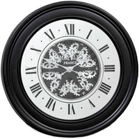Miro' Round 80cm French Mirrored Moving Cogs Wall Clock - Black W/Silver