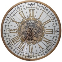 Round 80cm mirrored Paris moving cogs wall clock - Gold