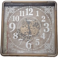 Square 80cm Roma mirrored moving cogs wall clock - Gold w/ silver